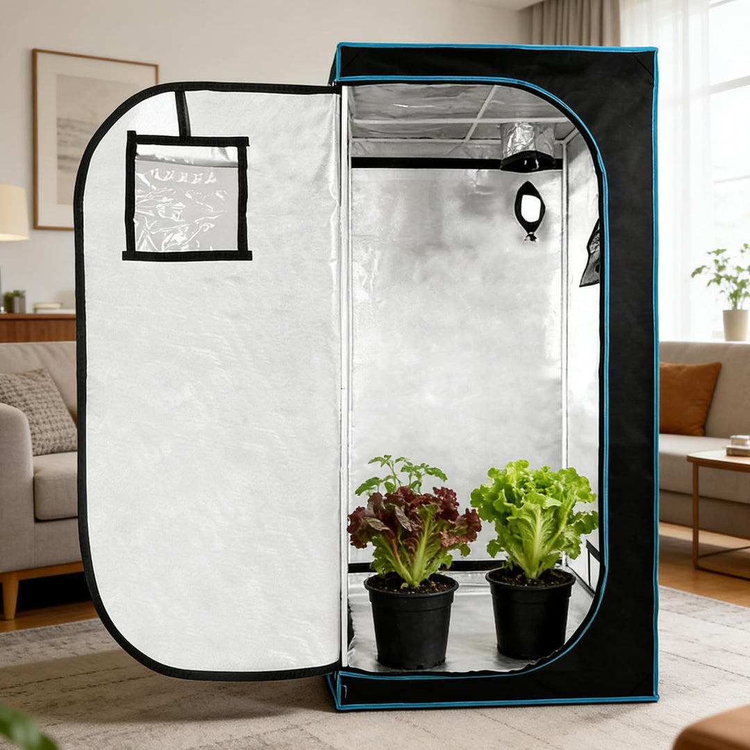 Growzelt 75x75x180 cm, Reflective Inner Film, 1680D Opaque Oxford Fabric with Viewing Window and Bot