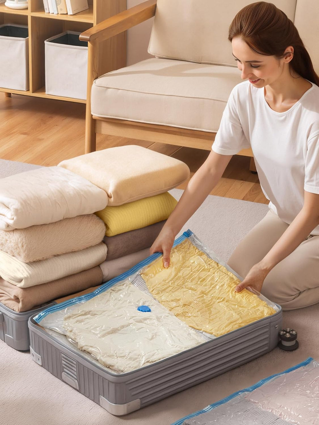 HEETA Vakuumbeutel für Kleidung 6 Stück, Jumbo Vakuum Wiederverwendbar Kleiderbeutel mit Aufkleber u