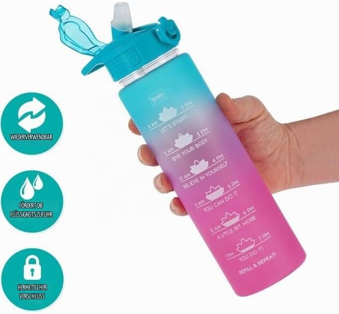 Legami - Love Yourself Motivierende Trinkflasche 1L - Love Yourself Trinkflasche mit Trinkzeiten, id