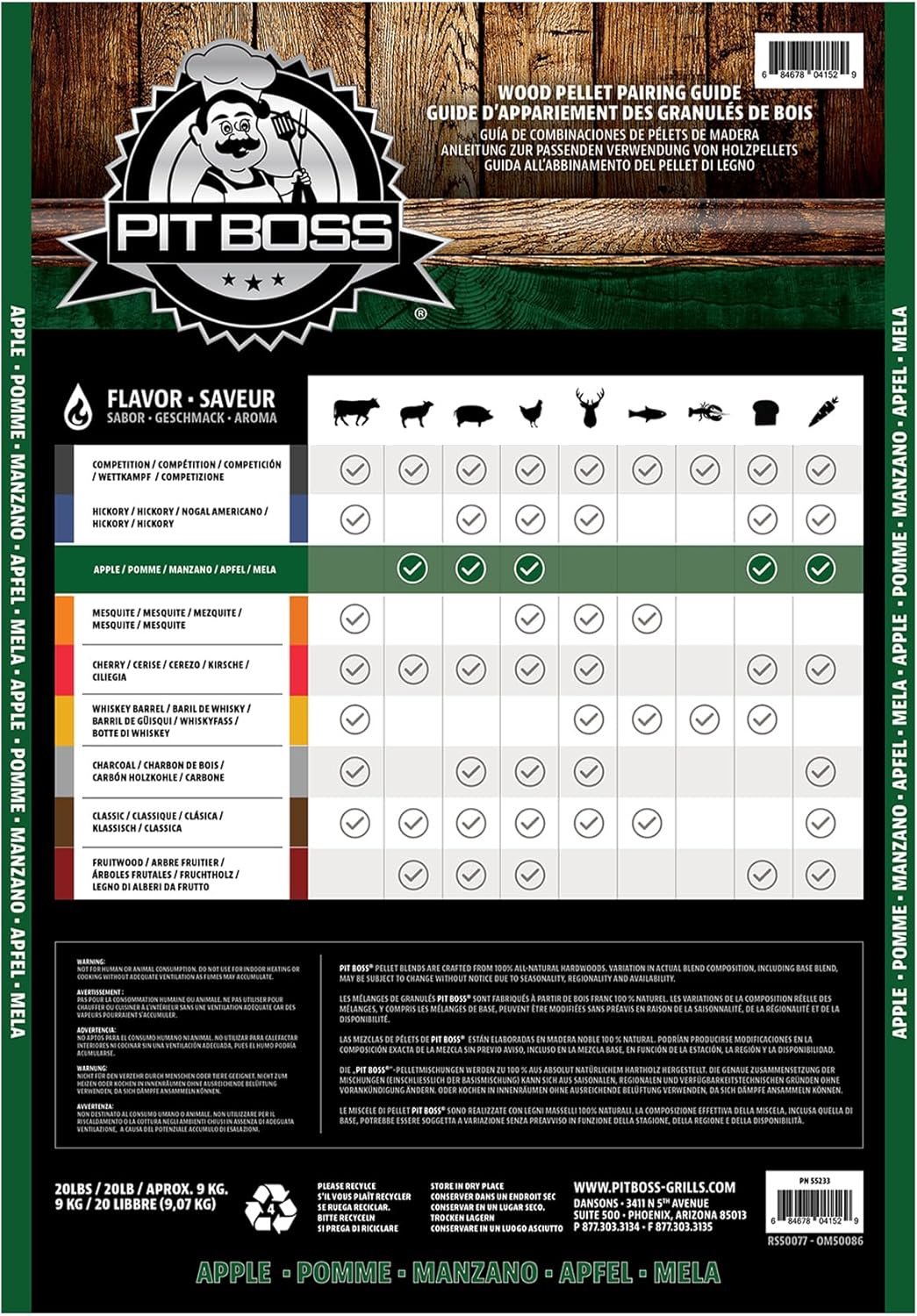 Pit Boss Holzpellets aus natürlichem Hartholz, für Pelletgrills und Smoker, 9 kg Apfel, Apfel