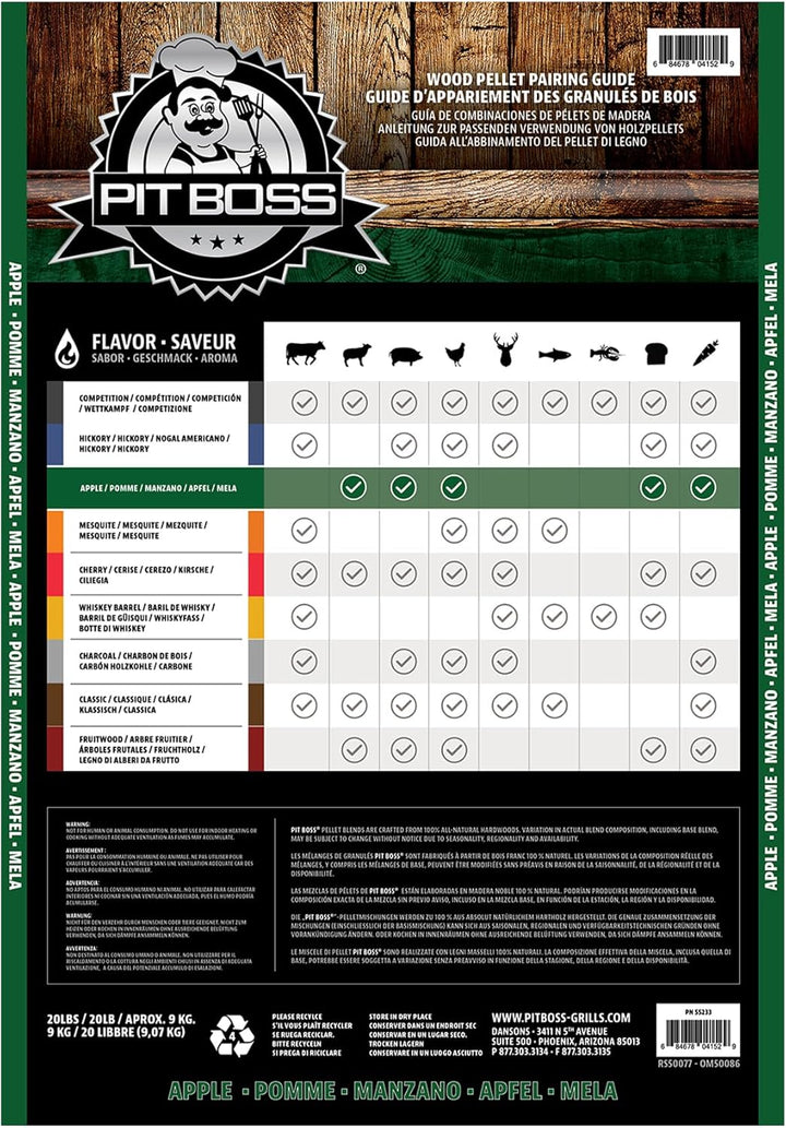 Pit Boss Holzpellets aus natürlichem Hartholz, für Pelletgrills und Smoker, 9 kg Apfel, Apfel