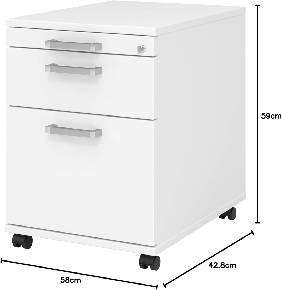 bümö Rollcontainer mit Hängeregistratur, Container abschliessbar aus Holz in Weiss - Rollwagen für's