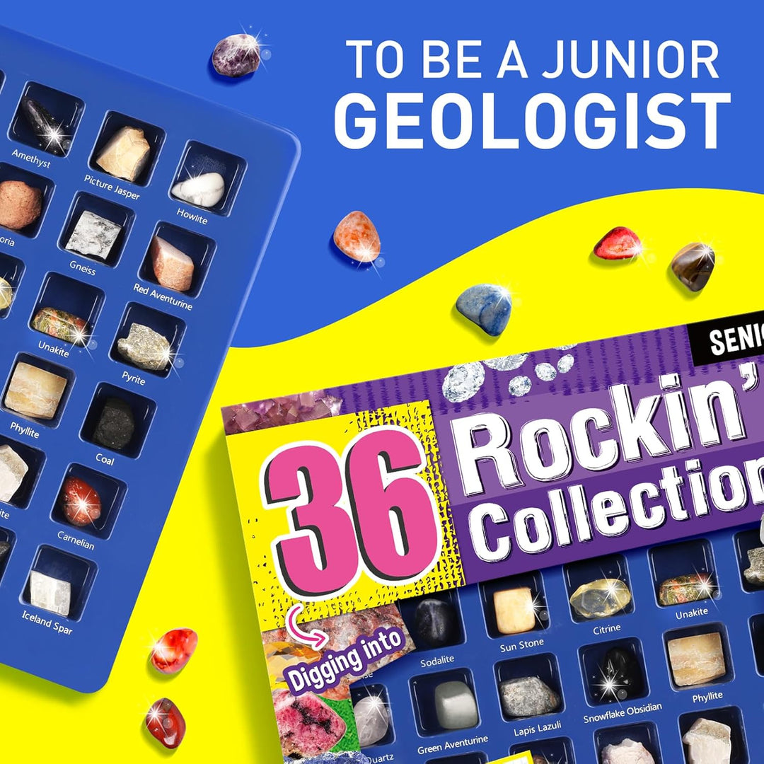 Byncceh 36 Stück Kristalle Kinder – Mineralien Set mit Edelsteine und Steinen, Geologie-Set für Mädc