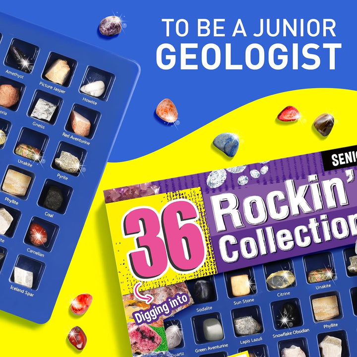 Byncceh 36 Stück Kristalle Kinder – Mineralien Set mit Edelsteine und Steinen, Geologie-Set für Mädc