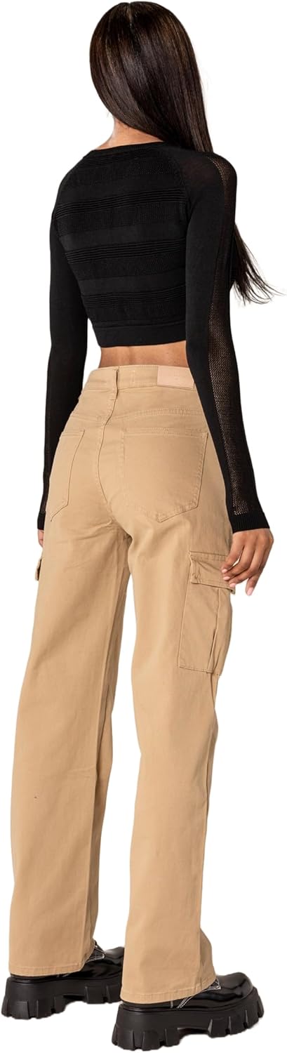 Nina Carter Q1885 Damen Cargo Jeans High Waist Cargohose Stretch Straight Leg Hose S Beige (Q1885),