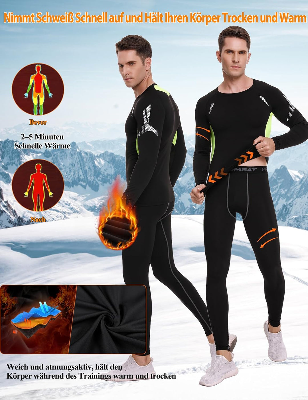 Thermounterwäsche Herren Winter Thermo Unterwäsche Set Fussball Funktionsunterwäsche Innenfleece Ski