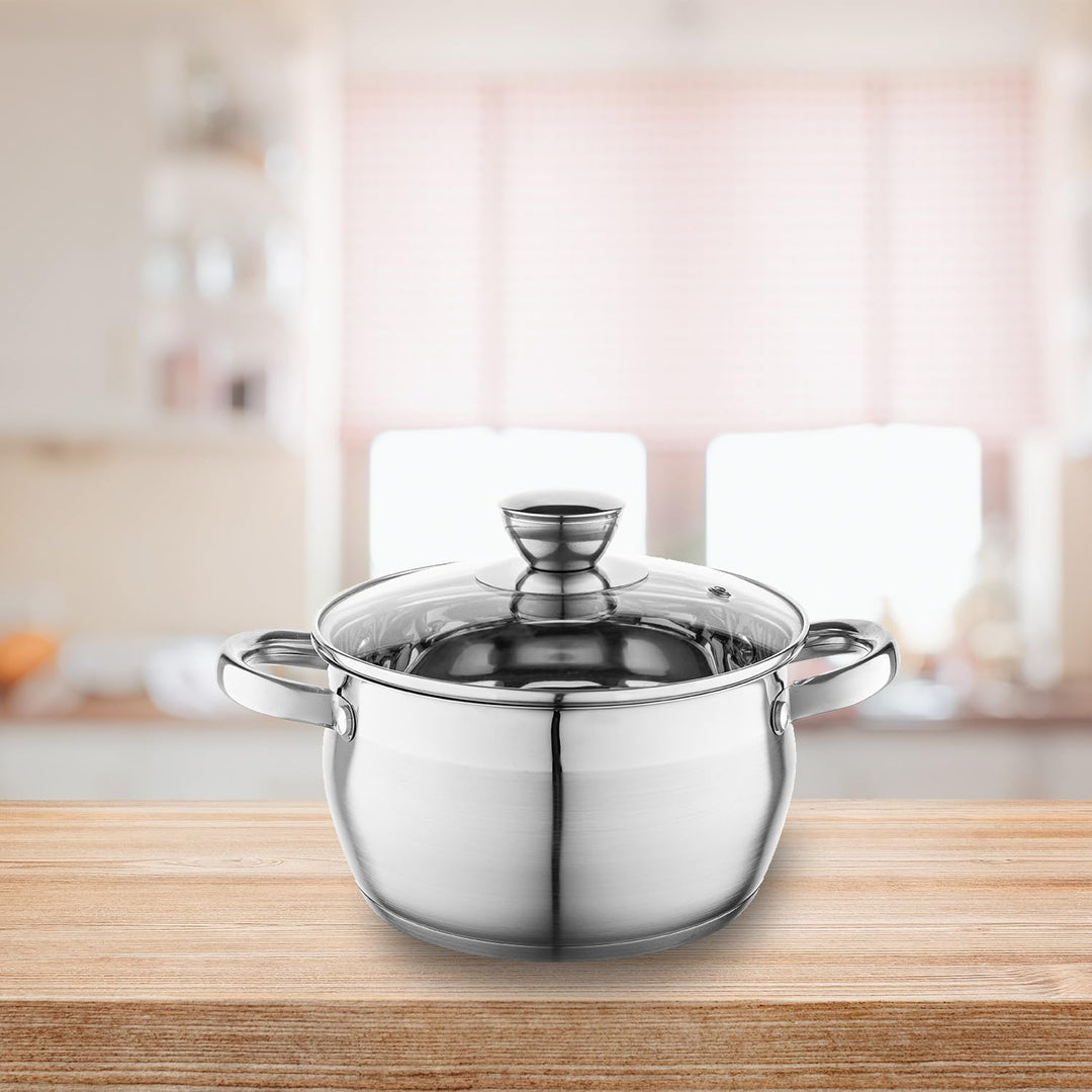 Florina Oliver 20 cm 3,4 L Edelstahltopf mit Glasdeckel | Für Induktion, Gas, Elektro, Ceran | Messs