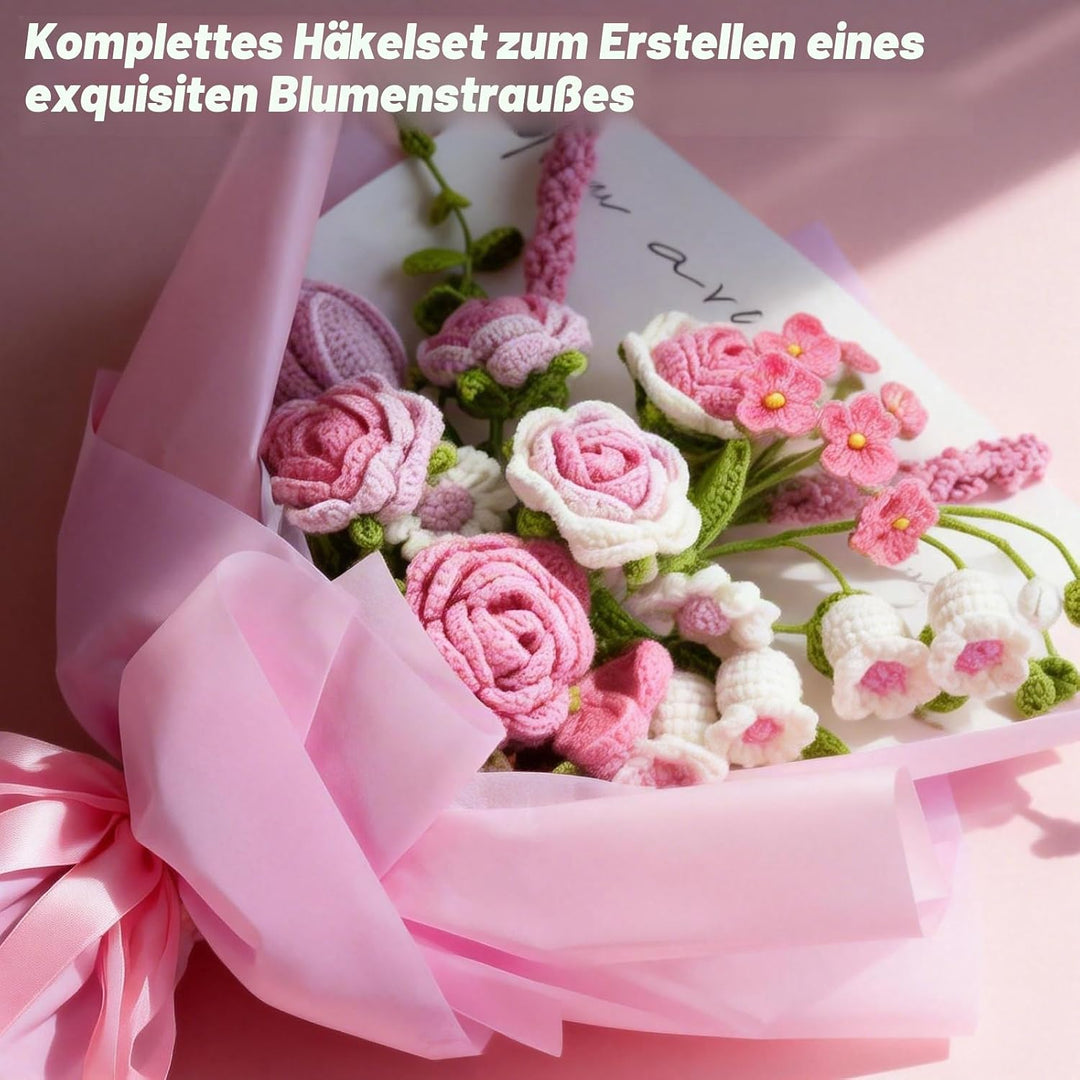 BoloShine Häkelset Blumen, Rose Blumenstrauss Häkelset für Anfänger Erwachsene, Häkelblumen Set mit