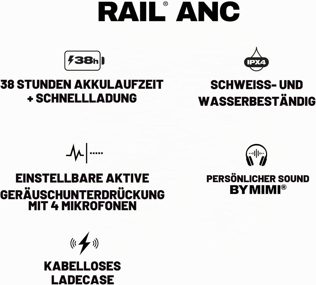 Skullcandy Rail ANC, In-Ear Wireless-Kopfhörer mit Noise Cancelling, 27 Std. Akkulaufzeit, Mikro, ko