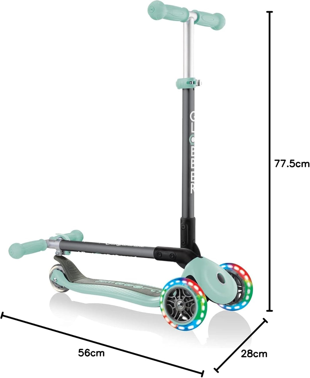 Globber - Primo FOLDABLE LIGHTS - Faltbarer Tretroller mit 3 Rädern für Kinder im Alter von 3 bis 6
