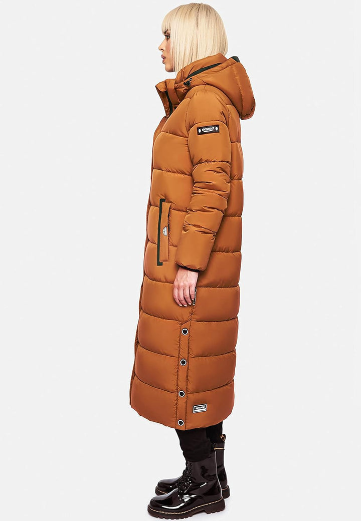 Navahoo Damen Wintermantel Warmer Steppmantel lang mit Abnehmbarer Kapuze Isalie XS-XXL XS Rusty Cin