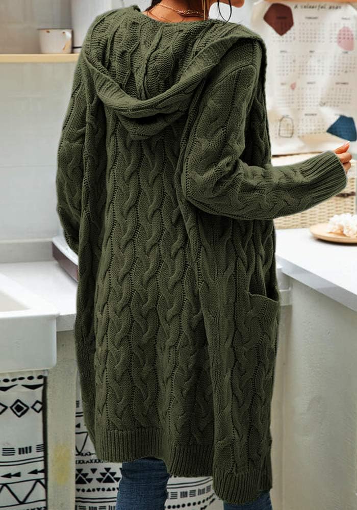 GeGekoko Strickjacke Damen mit Kapuze Langarm Grobstrick-Cardigan Open Front Sweater Herbst Winter C