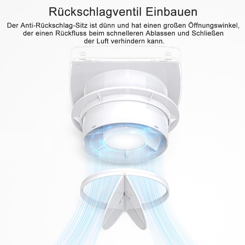 HUGOOME Abluftventilator 100 mm 12 W 95 m³/h 2200rpm mit Rückschlagventil, Fenster und Wandmontage V