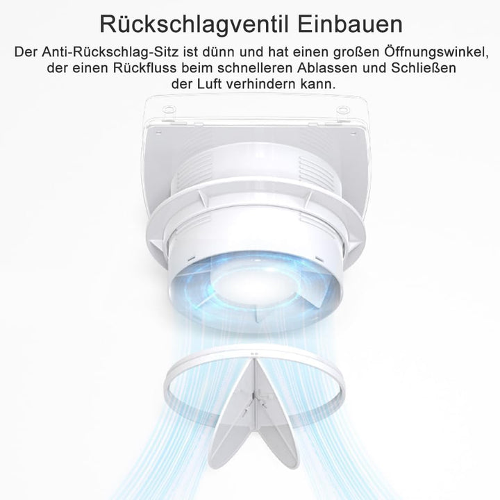 HUGOOME Abluftventilator 100 mm 12 W 95 m³/h 2200rpm mit Rückschlagventil, Fenster und Wandmontage V