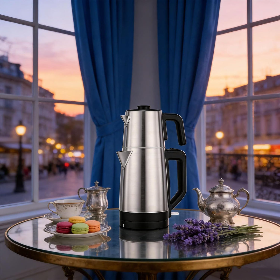 Zerodis Elektrischer Wasserkocher, Türkische Teemaschine mit Doppelkanne, Automatische Warmhaltefunk