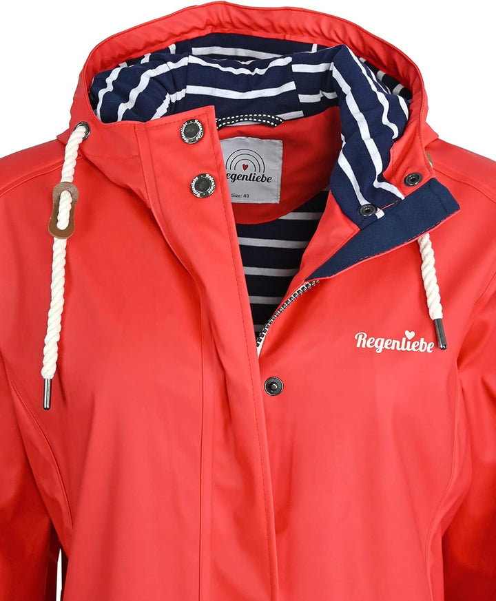 Regenliebe Damen Regenmantel Friesennerz gestreiftes Innenfutter 36 Rot, 36 Rot