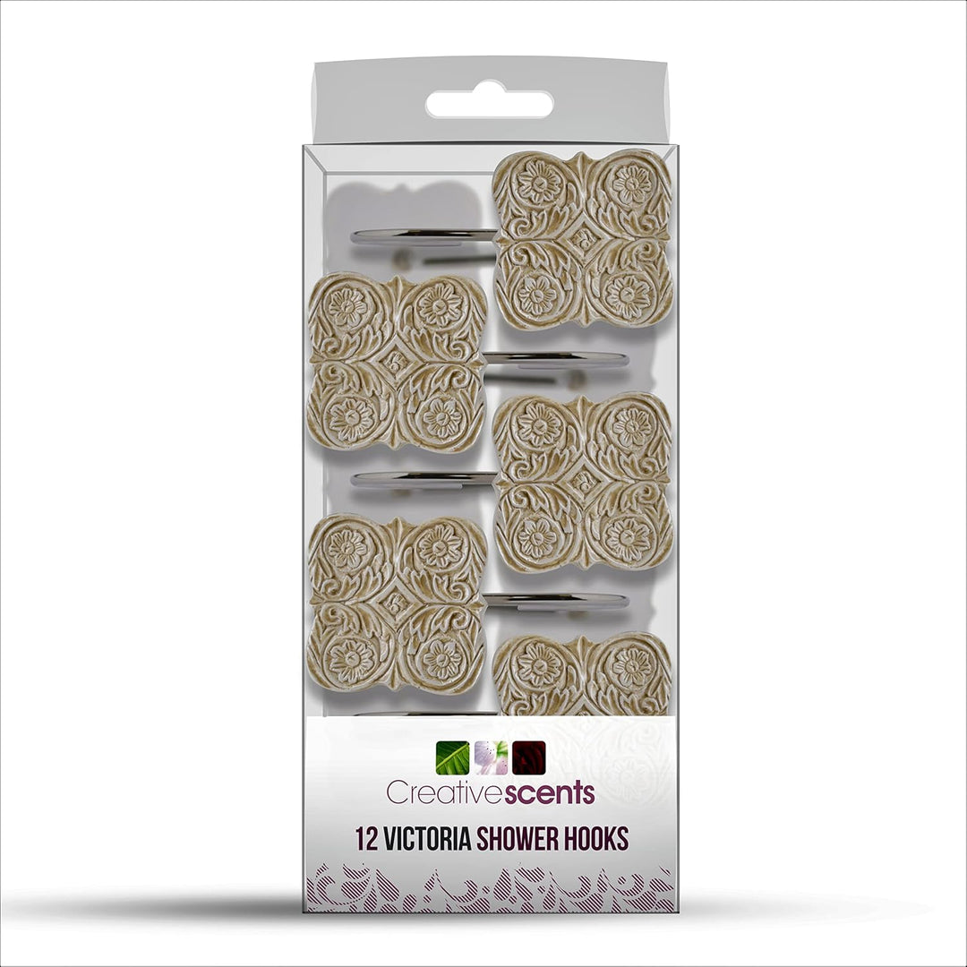 Creative Scents Victoria Dekorative Duschhaken, Set mit 12 Stück beige, Duschvorhanghaken