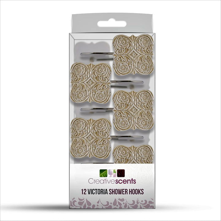 Creative Scents Victoria Dekorative Duschhaken, Set mit 12 Stück beige, Duschvorhanghaken