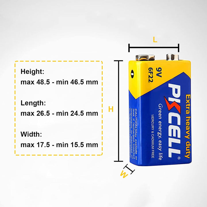 Batterie 9V 6F22 Blockbatterie Langlebig für Rauchmelder,Multimeter,20 Stück,PKCELL Packung mit 20 S