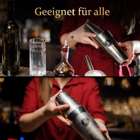 Cocktail-Set Silber 13-teilig - Cocktail-Shaker Set mit Jigger - Boston Shaker Inkl. Rezeptbuch und
