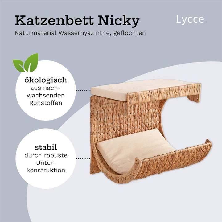 Lycce Katzenbett Wand | Kletterwand Katzen | Katzenmulde Wandmontage Nicky | Naturmaterial Wasserhya