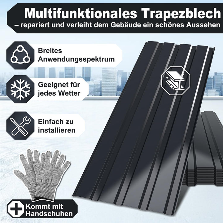 Profilblech Dachplatten 12 Stück 115×45 cm Trapezblech Set Anthrazit Stahl Dachblech 0,25 mm für Gar