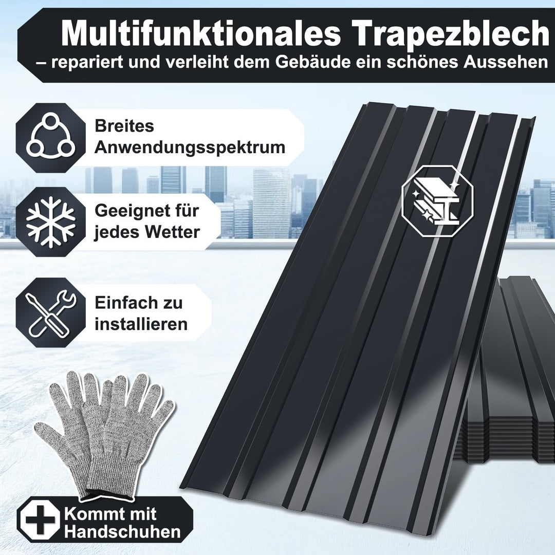 12x Dachblech Trapezblech 115 x 45 cm - 6.21 m², Anthrazit | Glattfläche Wellblechplatten für Dach 0