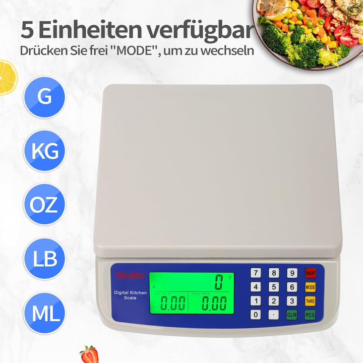 Waage digital bis 30kg grosse küchenwaage obstwaage mit LCD Display und Tara Funktion digitalwaage m
