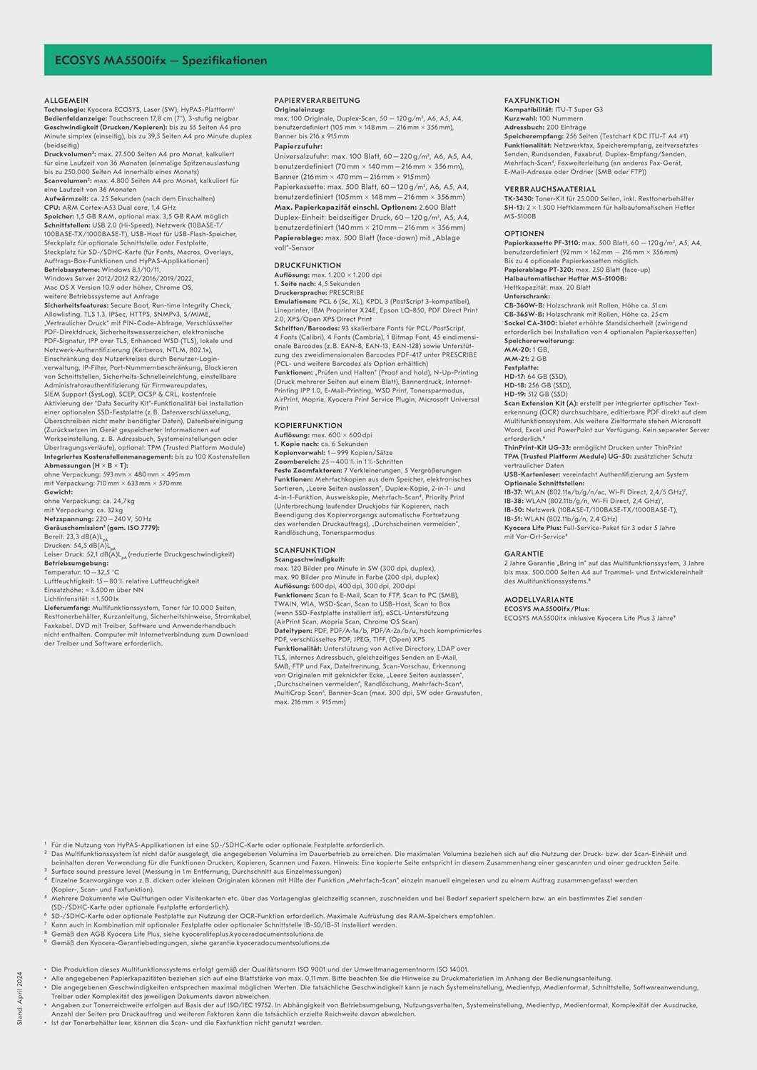 Kyocera Ecosys MA5500ifx/Plus Multifunktionsdrucker Schwarz Weiss, 55 Seiten pro Minute. Drucker Sca