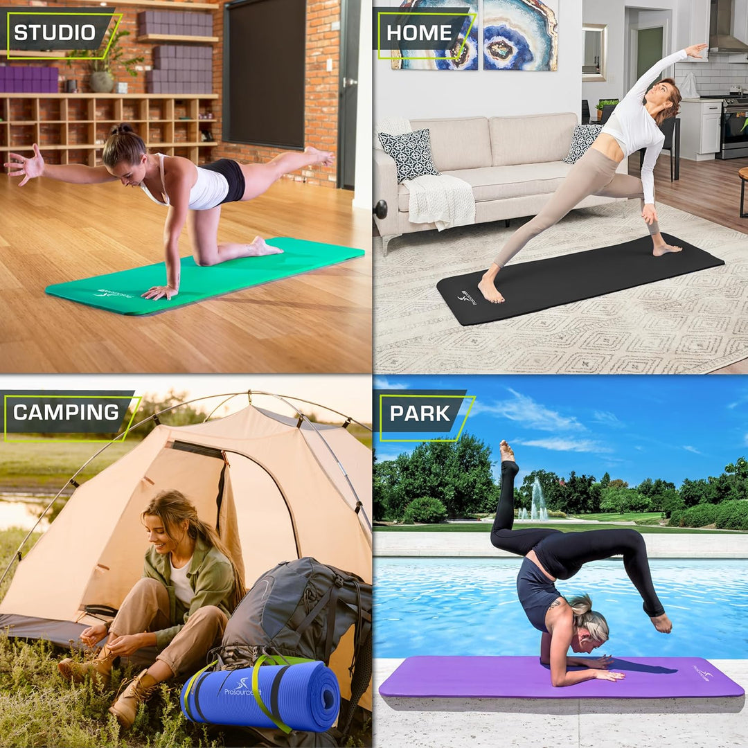 ProsourceFit Extra Thick Yoga and Pilates Mat 1/2" Black, 1/2" Black