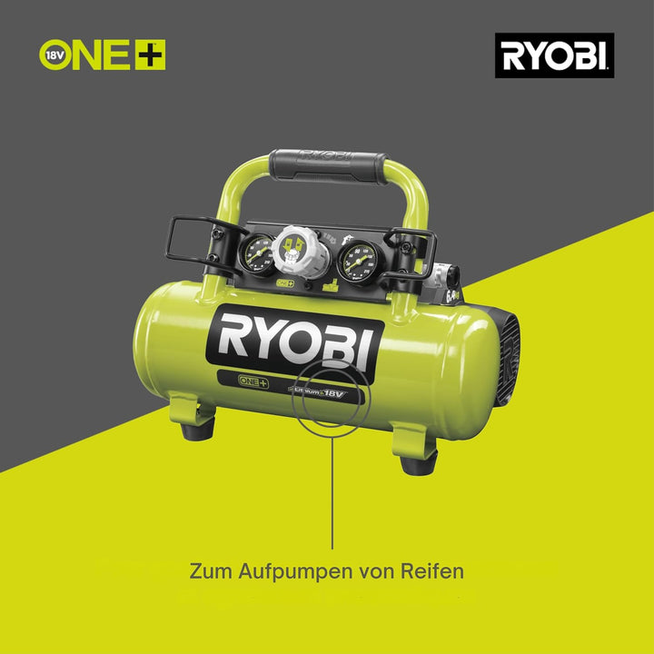 RYOBI 18 V ONE+ Akku-Kompressor PRO R18AC-0 (max. Druck 8,3 bar, Tankinhalt 3,8l, ideal zum Aufpumpe