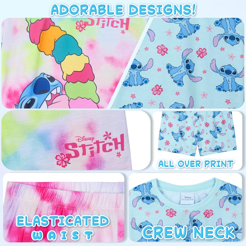 Schlafanzug Mädchen Kurz Pyjama Kinder 2er Set Schlafanzug Teenager Kurzarm Sommer Loungewear Set, 7