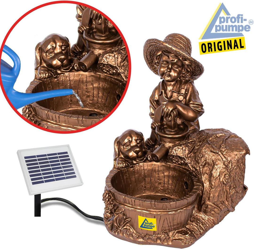 Garten BRUNNEN SOLAR TEICHPUMPE SOLAR SPRINGBRUNNEN GARTENBRUNNEN SOLAR WASSERSPIEL KNABE mit Hund a