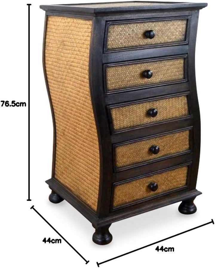 livasia Rattankommode, Rattanschrank, Kommode aus Holz und Rattan (wellig), wellig