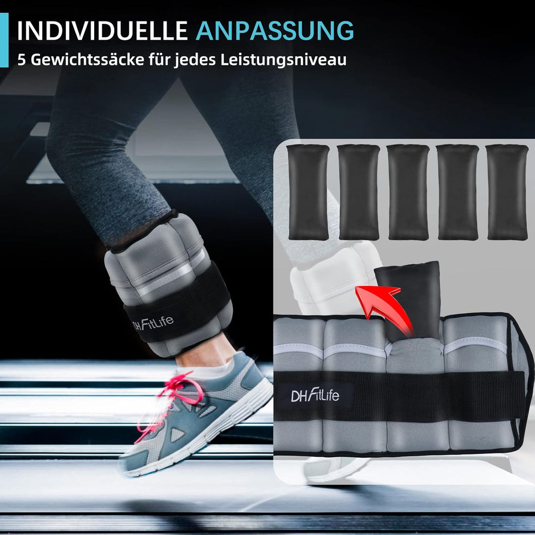 DH FitLife 2er-Set Fussgelenk Gewichtsmanschetten mit verstellbaren Gewichten für Beine | 2 Variatio