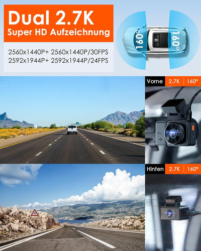 VANTRUE E2 Dual 1944P Dashcam Auto 5GHz WiFi GPS, Wireless- und Sprachgesteuerte Dash Cam vorne hint