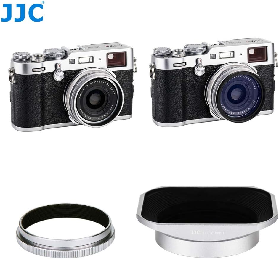 JJC Silber Sonnenblende und Filteradapter für Fujifilm X100V, X100F, X100T, X100S, X100 und X70 Kame