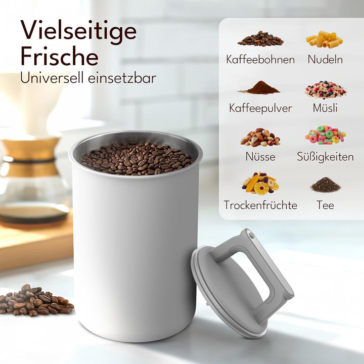 Kaffeedose luftdicht für 1 kg Kaffeebohnen mit Vakuumdeckel (Behälter für Kaffee, Tee, Edelstahl Dos