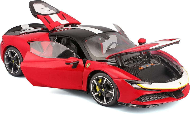 Bburago Ferrari SF90 Stradale Assetto Fiorano: Modellauto im Massstab 1:18, Türen, Motorhaube und Ko