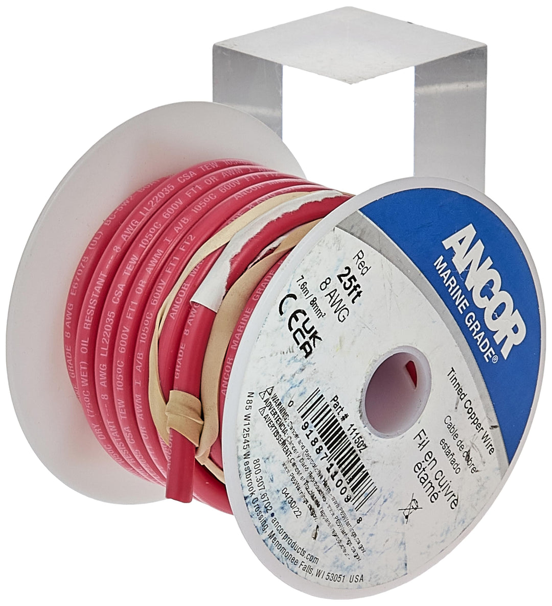 Ancor Marine Grade Primary Wire and Battery Cable 25 ' 8 AWG (3,3 mm Durchmesser) rot, 25 ' 8 AWG (3