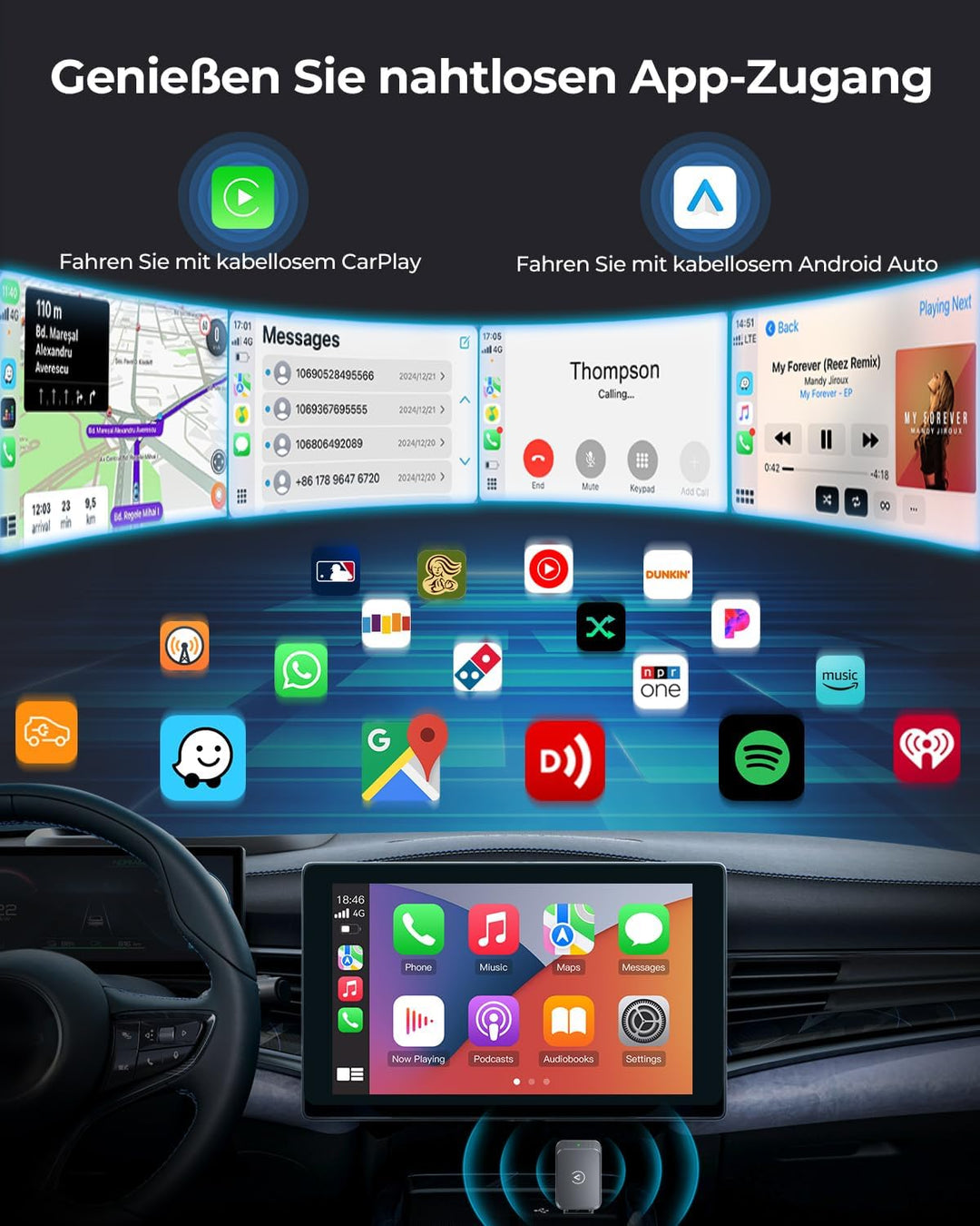 Carplay Wireless Adapter Android-Auto Adapter: 2 in 1 Wired Konvertieren Kabellos, Mini & Stabiler P
