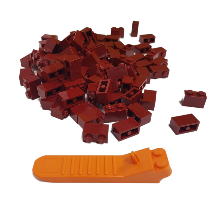 LEGO Classic 100 Stück 1x2 Steine (3004) mit Steinetrenner (dunkelrot)