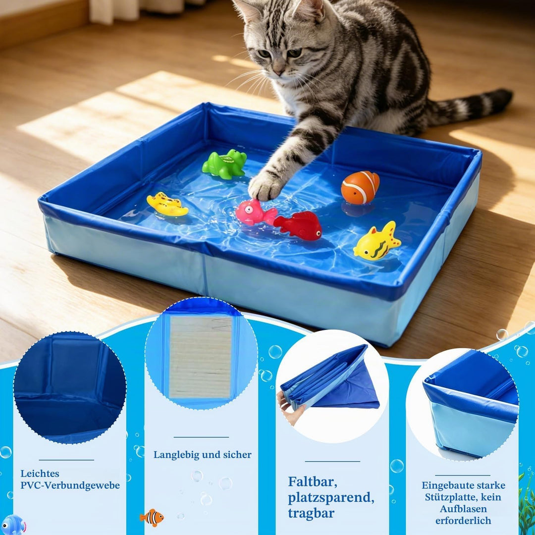 Katzen Pool 50x10cm Faltbare Katzenpool mit 6 Fischen Wasser Spielzeug Faltbarer Pool Interaktives W