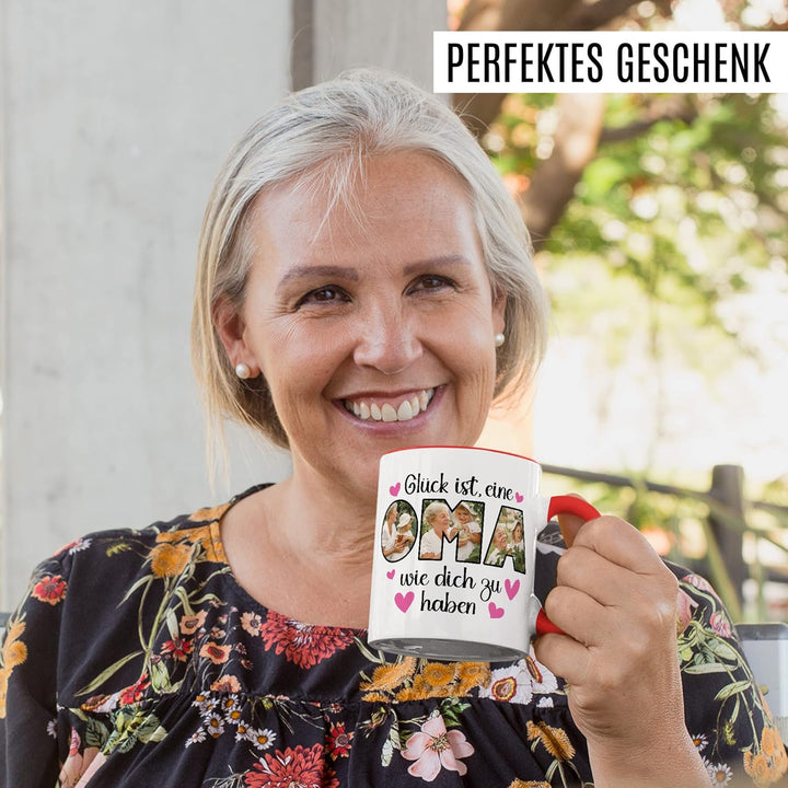 Oma Tasse personalisliert mit Bild, Glück ist eine Oma wie dich zu haben, Geschenk personalisierbar