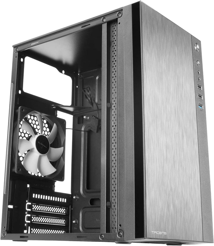 Tacens Anima ACX, Micro ATX PC Gehäuse, Gebürstete Aluminium Front, 12cm Lüfter, USB 3.0, Schwarz, A