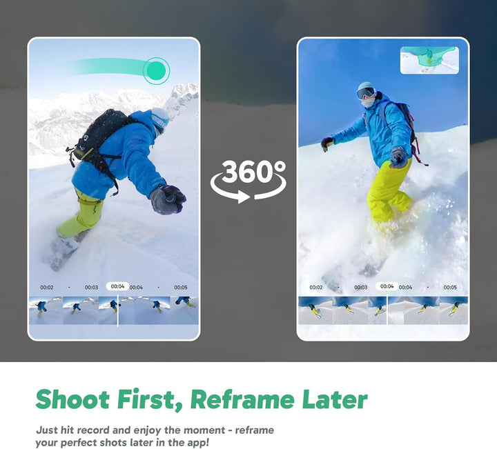 AKASO 360° Action Cam - 5.7K 72MP 360 Grad Actionkamera mit 128GB Speicherkarte Duale 1/2" 48MP Sens