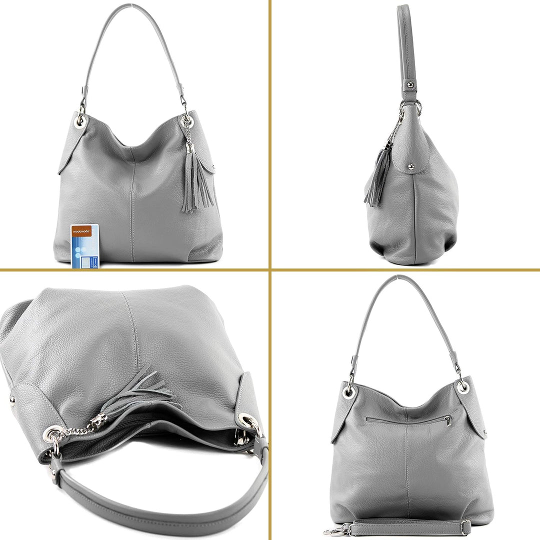 modamoda de T185 Damen Leder Schultertasche, handmade in Italy Gold-metallic, Gold-metallic