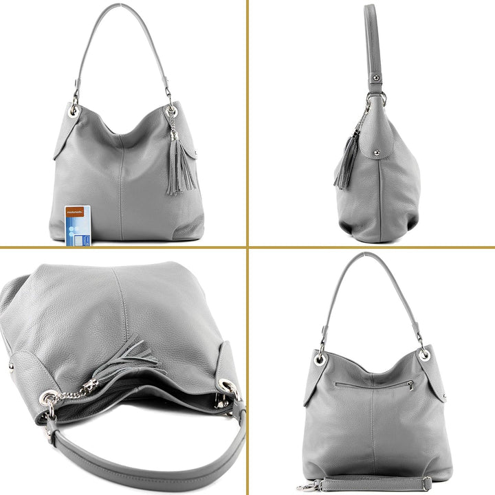 modamoda de T185 Damen Leder Schultertasche, handmade in Italy Gold-metallic, Gold-metallic