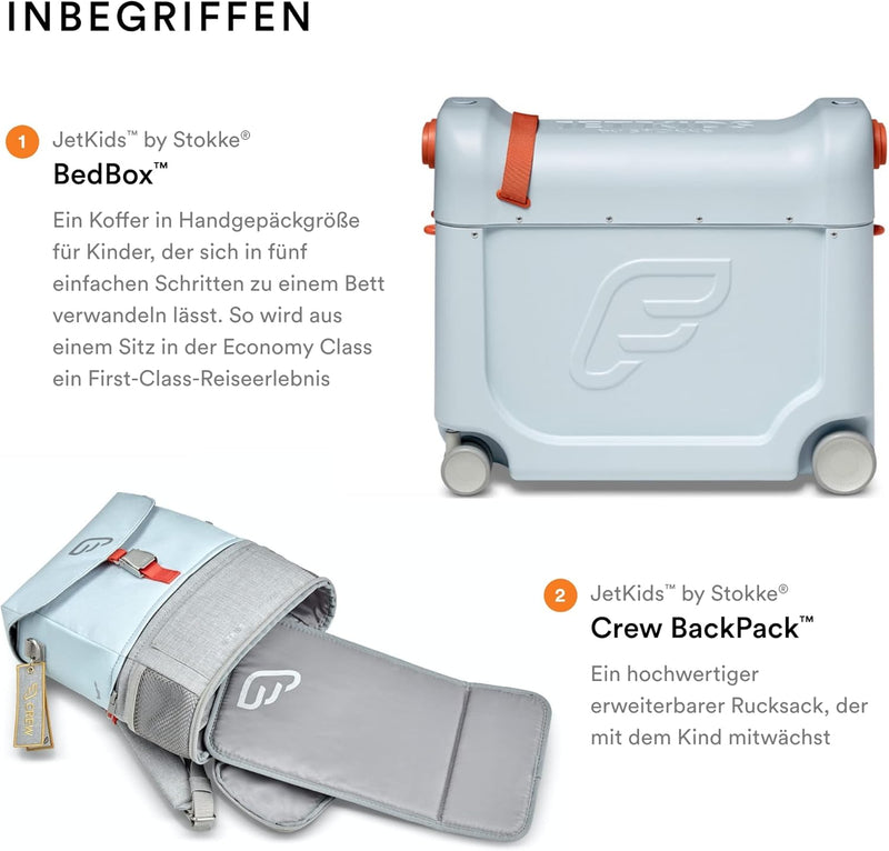 Stokke JetKids Reiseset, Blue - Enthält Aufsitzkoffer & Bordbett + Verstellbares, leichtes & erweite