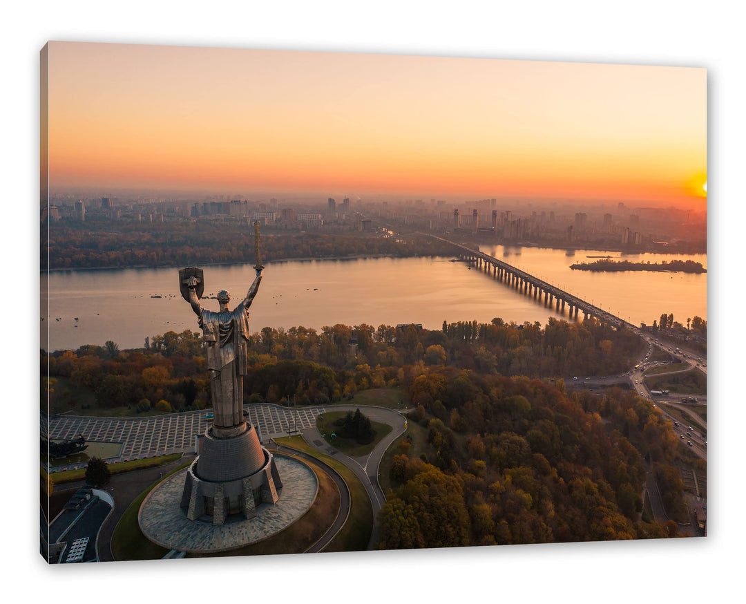 Pixxprint Skyline Kiew Sonnenuntergang als Leinwandbild | Grösse: 100x70 cm | Wandbild | Kunstdruck